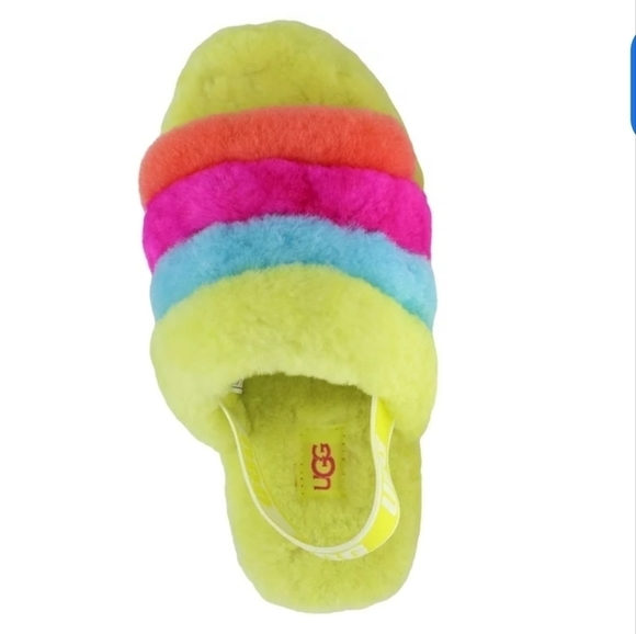 Ugg Fluff Yeah Neon Rainbow Slingback Sandals Slides 5Y Youth - Picture 1 of 9